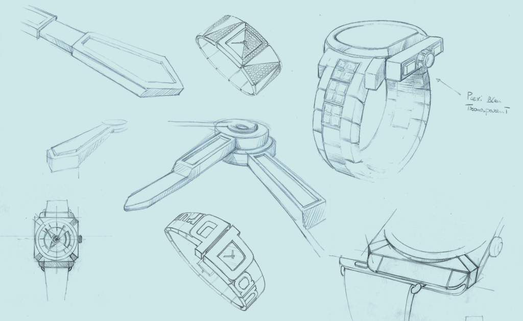 Croquis de montres et composants horlogers par CPL Design, agence de design produit et marque